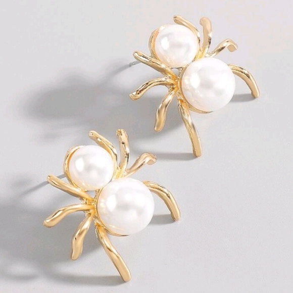 NEW! Gold Plated Pearl Spider Post Earrings - Picture 1 of 5